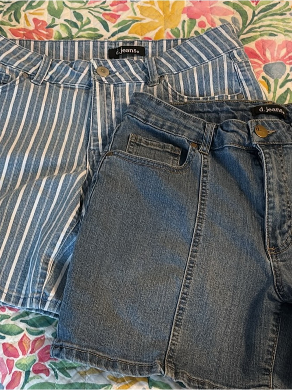 d. jeans Blue Striped and Solid Blue Jean Shorts Set